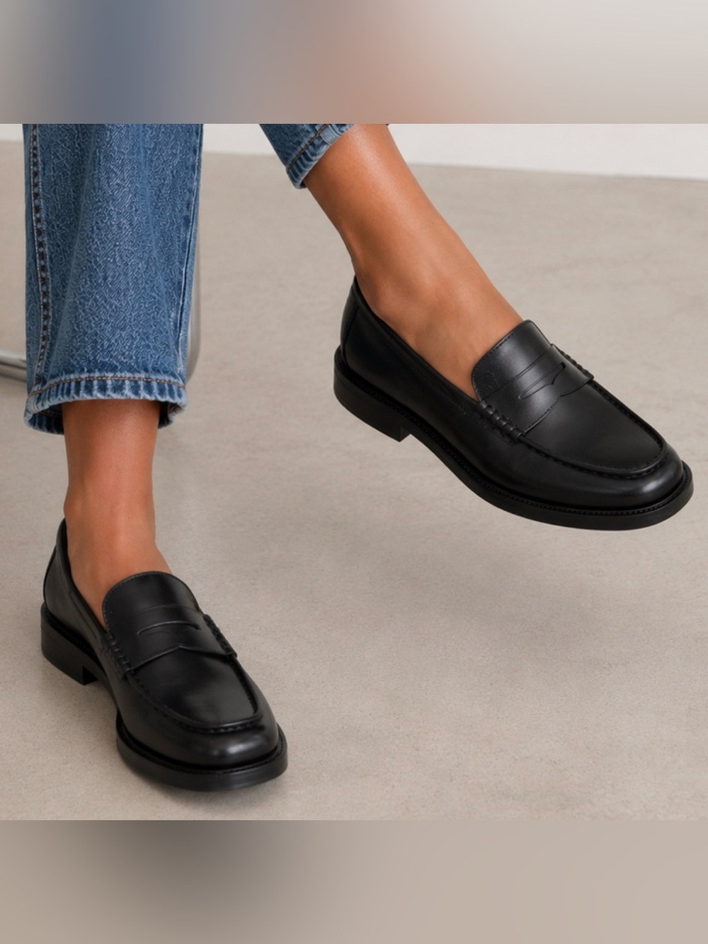 STEVE MADDEN MADISON BLACK LEATHER LOAFERS